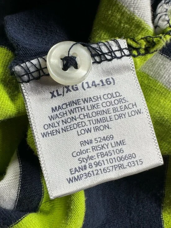 Faded Glory Boy’s Long Sleeve Striped Navy Blue/Green Polo Shirt Size XL (14-16) - Picture 8 of 11